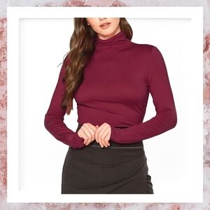 Herou Burgandy Fitted Stretch Turtleneck Top Size Med